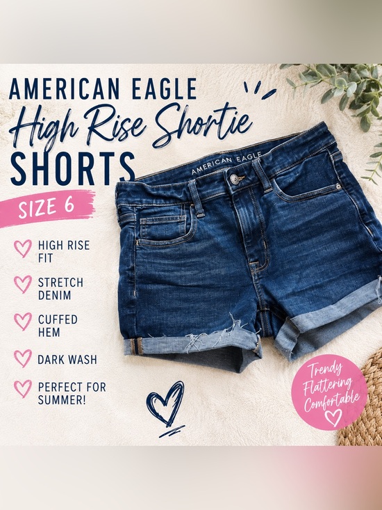 American Eagle Outfitters Pants - American Eagle High Rise Shortie Shorts Size 6 Dark Wash Cuffed Jean Shorts